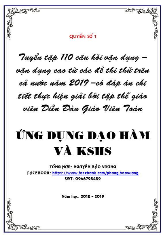 110 bài toán VD VDC ứng dụng đạo hàm để khảo sát và vẽ đồ thị của hàm số