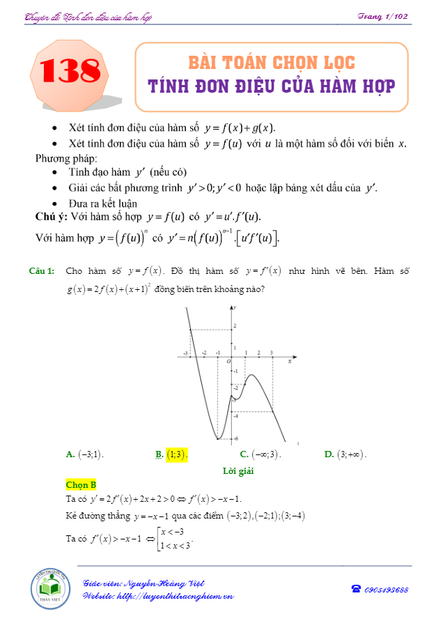 138 bài toán chọn lọc tính đơn điệu của hàm hợp Nguyễn Hoàng Việt