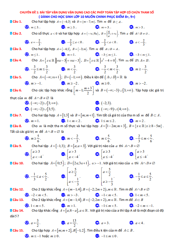 15 chuyên đề vận dụng vận dụng cao môn Toán 10 Trần Đình Cư