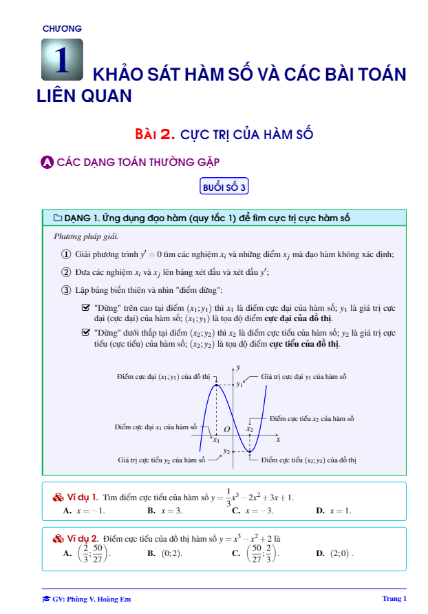 Bài giảng cực trị của hàm số Phùng Hoàng Em