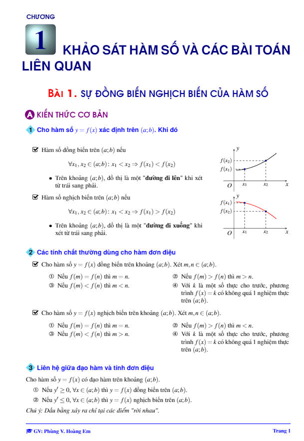 Bài giảng sự đồng biến và nghịch biến của hàm số Phùng Hoàng Em