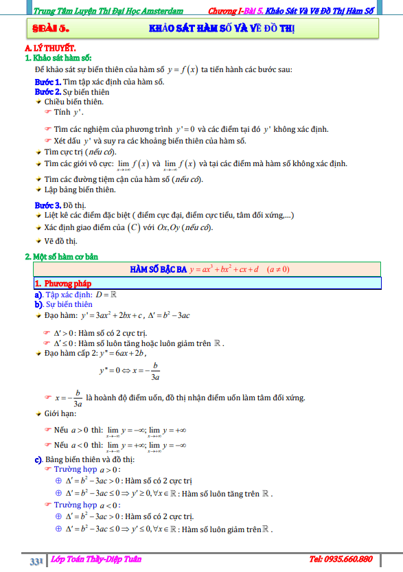 Bài tập khảo sát sự biến thiên và vẽ đồ thị hàm số Diệp Tuân