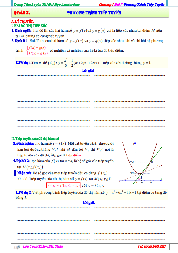 Bài tập phương trình tiếp tuyến của đồ thị hàm số Diệp Tuân