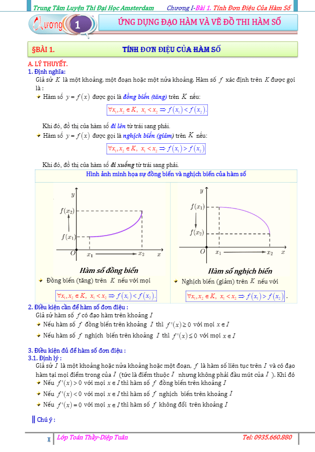 Bài tập tính đơn điệu của hàm số Diệp Tuân
