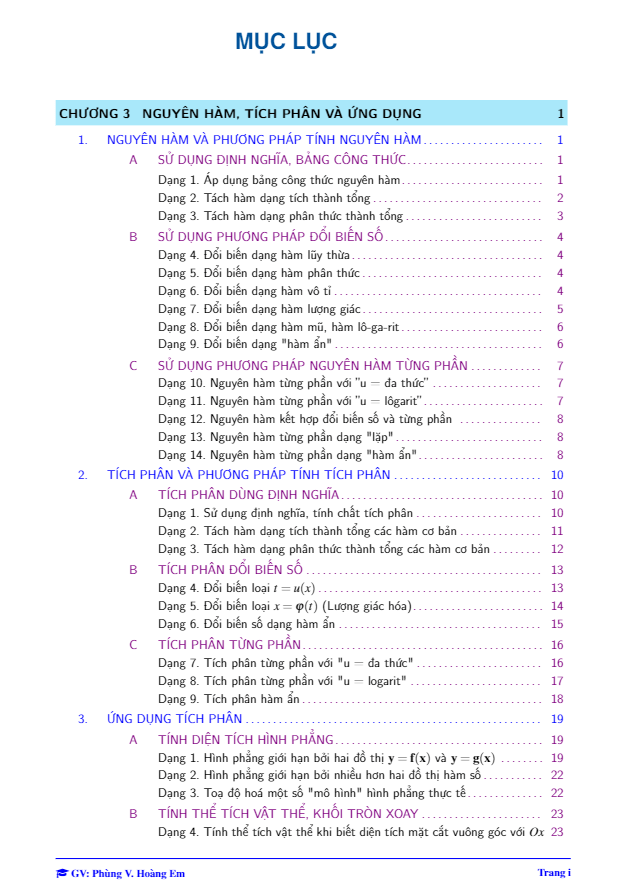 Bài tập trắc nghiệm nguyên hàm, tích phân và ứng dụng Phùng Hoàng Em