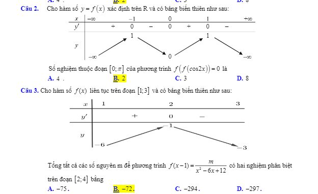 Bài tập trắc nghiệm tìm số nghiệm của phương trình hàm hợp