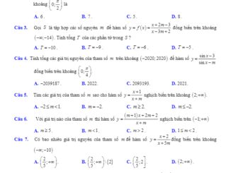 Bài tập trắc nghiệm tính đơn điệu của hàm số chứa tham số m