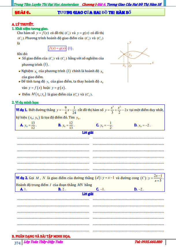 Bài tập tương giao của hai đồ thị hàm số Diệp Tuân