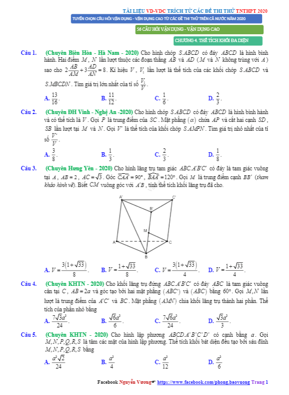Bài tập VD VDC khối đa diện và thể tích của chúng