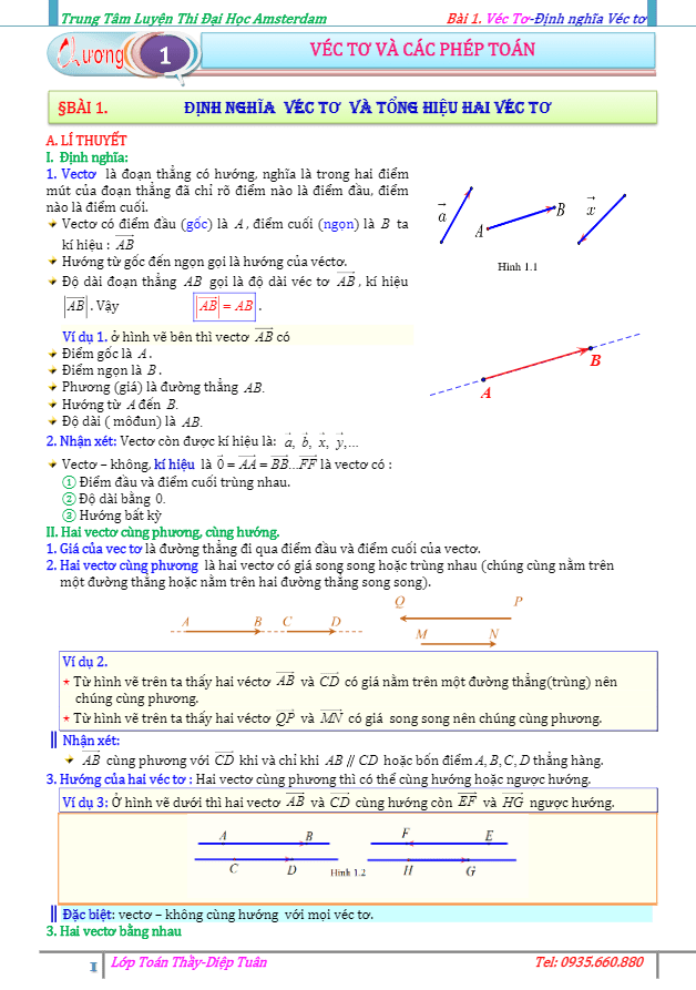 Bài tập véctơ và các phép toán Diệp Tuân