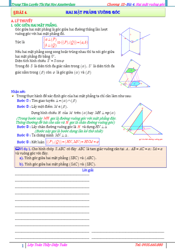 Bài toán hai mặt phẳng vuông góc Diệp Tuân
