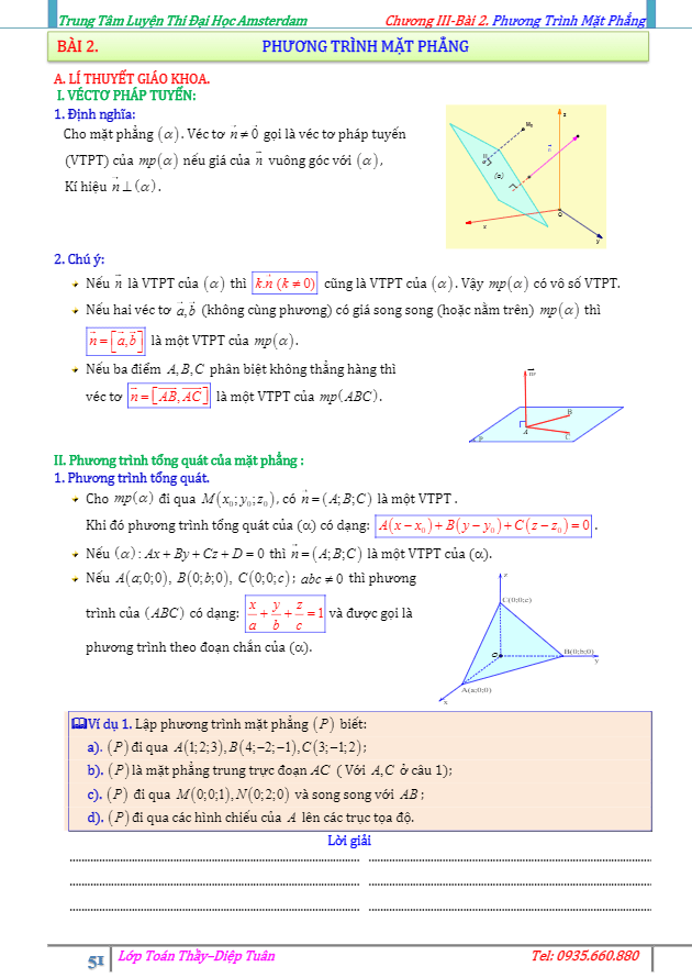Bài toán phương trình mặt phẳng Diệp Tuân