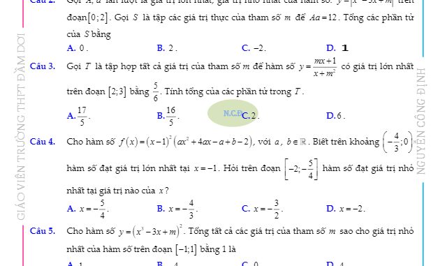 Bài toán VD VDC giá trị lớn nhất và giá trị nhỏ nhất của hàm số Nguyễn Công Định