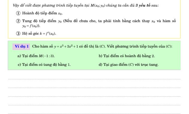 Bài toán viết phương trình tiếp tuyến Nguyễn Hữu Học