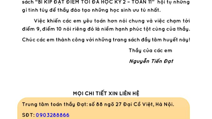 Bí kíp đạt điểm tối đa học kỳ 2 Toán 11 Nguyễn Tiến Đạt
