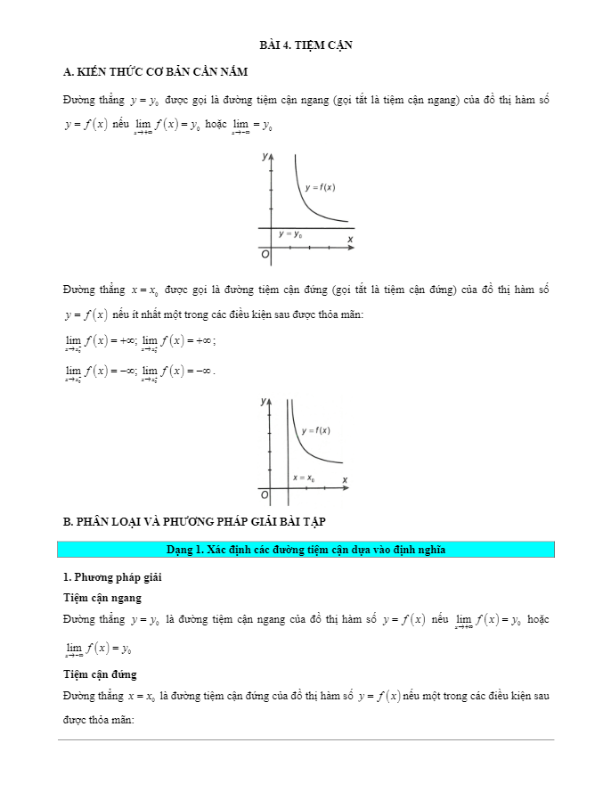 Các dạng bài tập trắc nghiệm VDC đường tiệm cận của đồ thị hàm số