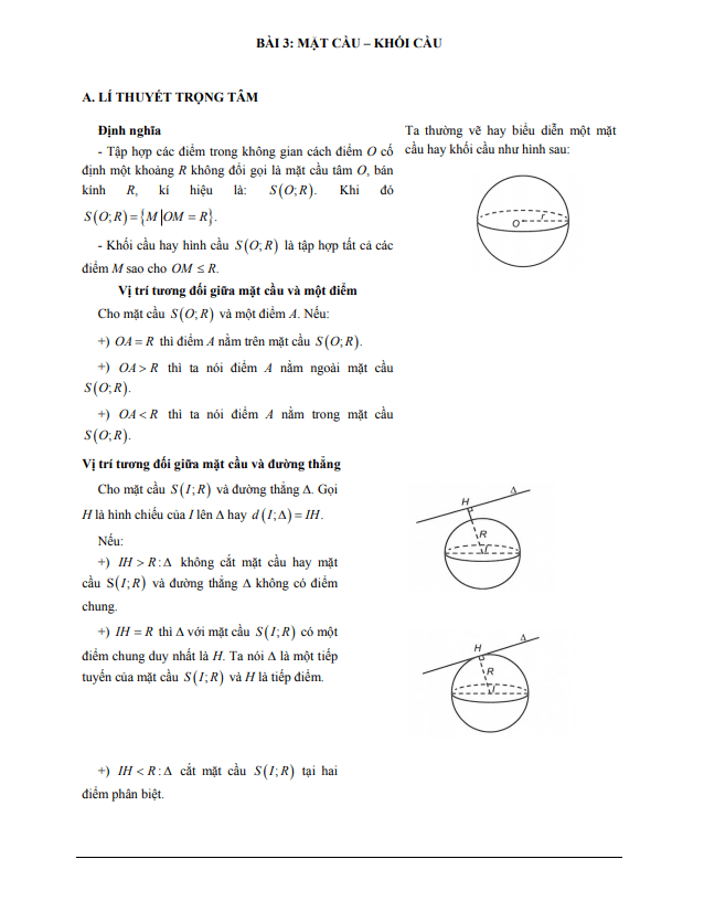 Các dạng bài tập VDC mặt cầu, khối cầu