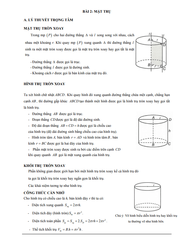 Các dạng bài tập VDC mặt trụ, hình trụ và khối trụ