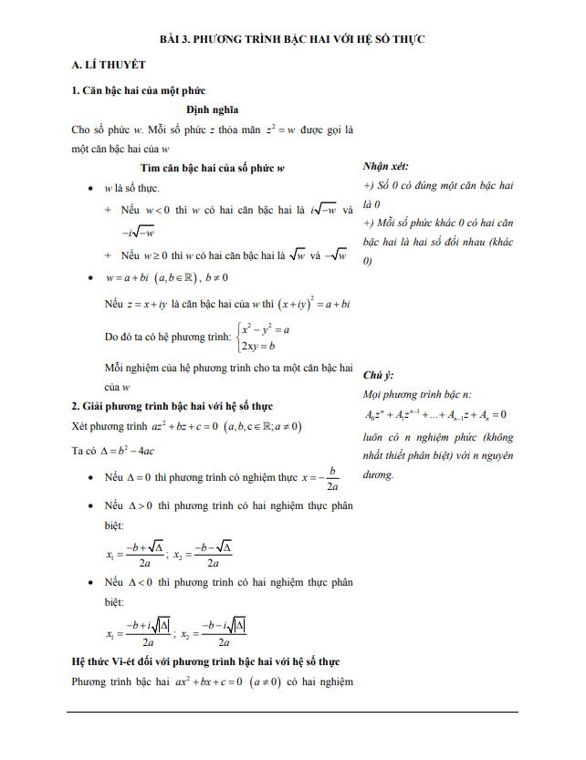 Các dạng bài tập VDC phương trình bậc hai trên tập số phức