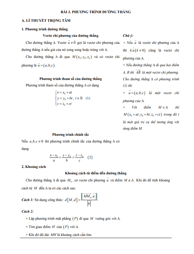 Các dạng bài tập VDC phương trình đường thẳng