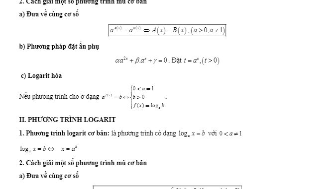 Các dạng bài tập VDC phương trình mũ và phương trình lôgarit