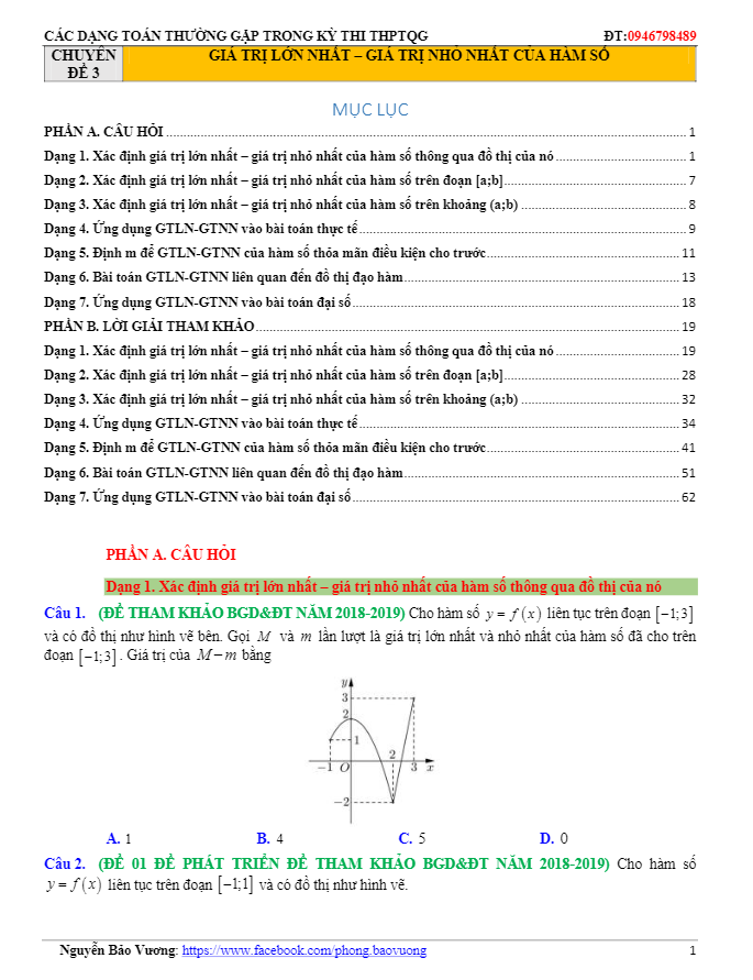 Các dạng toán GTLN GTNN của hàm số thường gặp trong kỳ thi THPTQG