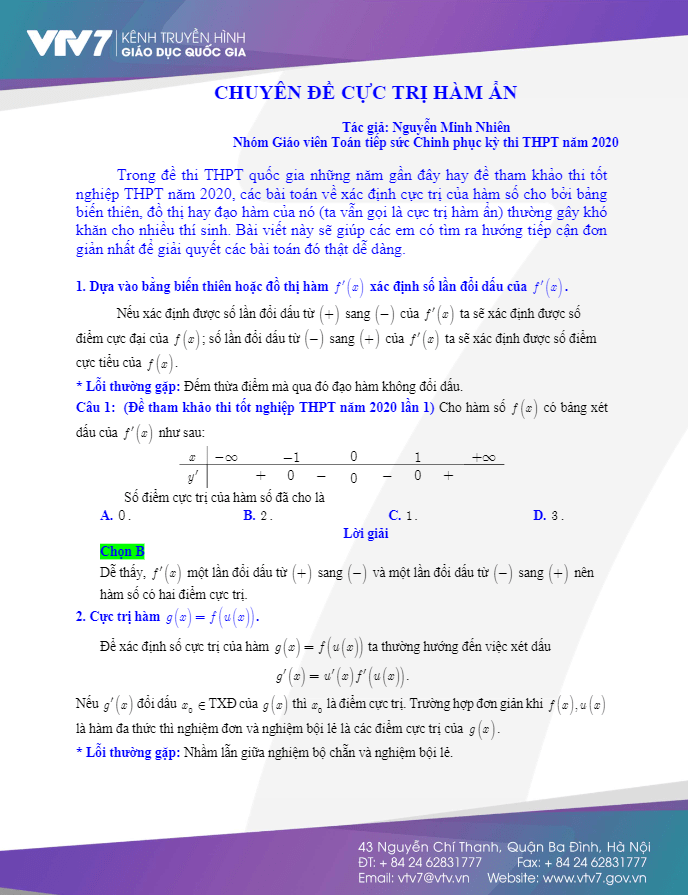 Chuyên đề cực trị hàm ẩn Nguyễn Minh Nhiên