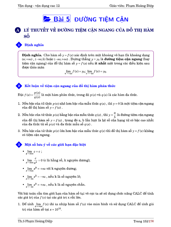 Chuyên đề đường tiệm cận của đồ thị hàm số Phạm Hoàng Điệp