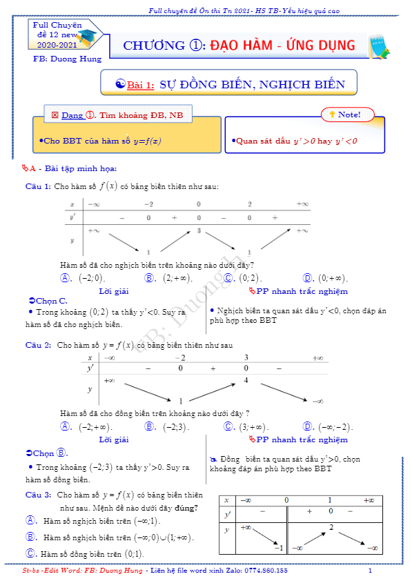 Chuyên đề hàm số và đồ thị dành cho học sinh trung bình yếu Dương Minh Hùng