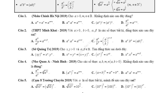 Chuyên đề lũy thừa, mũ và lôgarit ôn thi THPT 2021 Nguyễn Bảo Vương