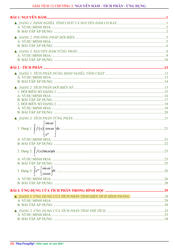 Chuyên đề nguyên hàm, tích phân và ứng dụng Nguyễn Trọng