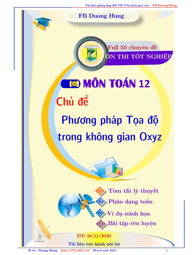 Chuyên đề phương pháp tọa độ trong không gian dành cho học sinh TB yếu Dương Minh Hùng