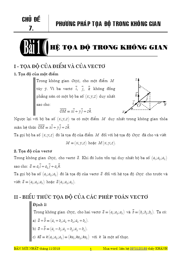 Chuyên đề phương pháp tọa độ trong không gian Huỳnh Đức Khánh