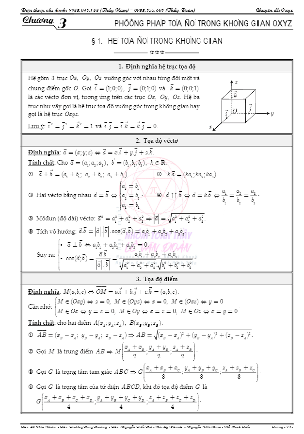 Chuyên đề phương pháp tọa độ trong không gian Oxyz Lê Văn Đoàn