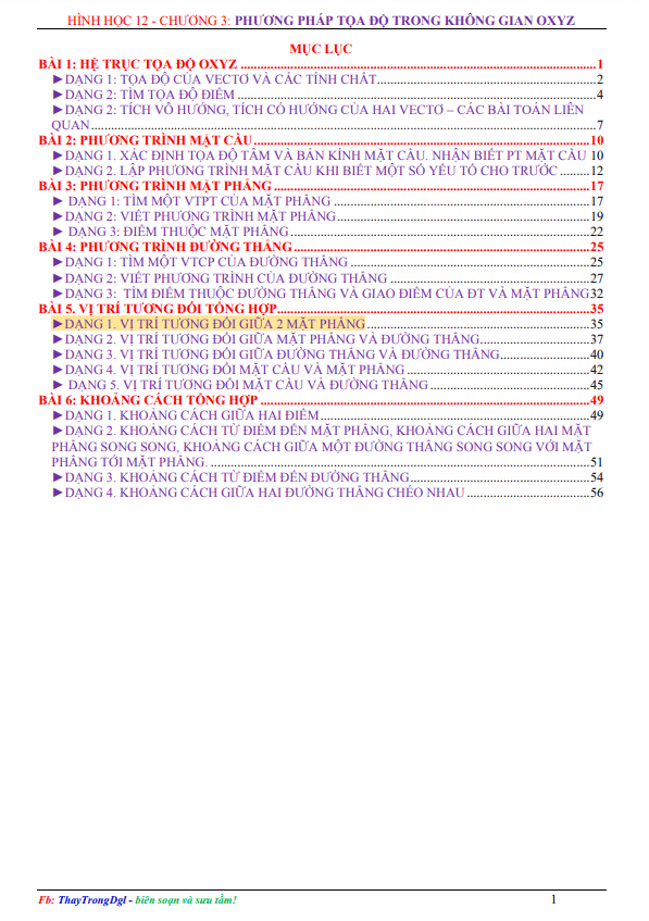 Chuyên đề phương pháp tọa độ trong không gian Oxyz Nguyễn Trọng