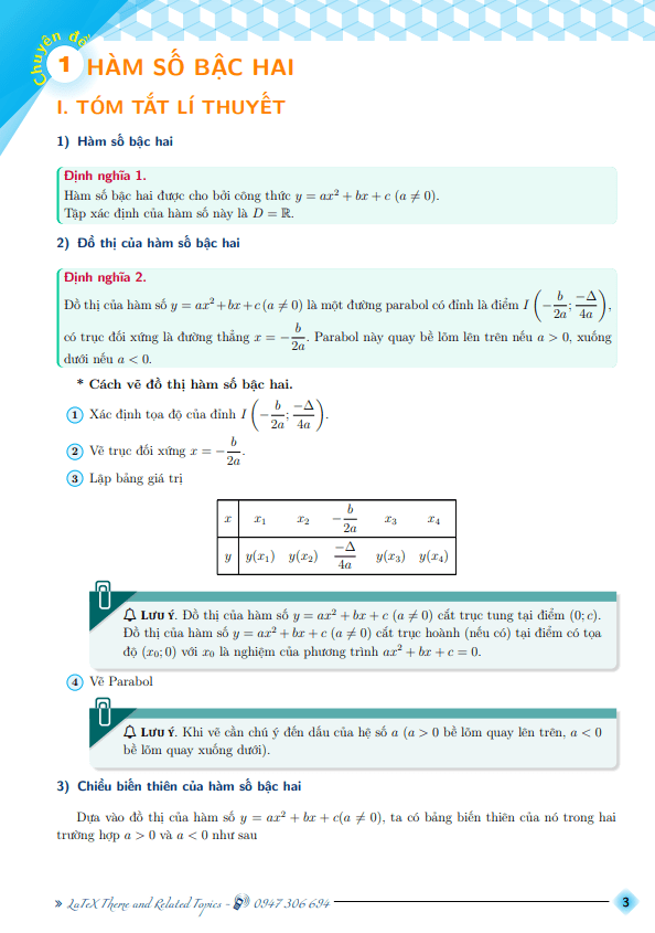 Chuyên đề phương trình và bất phương trình bậc hai