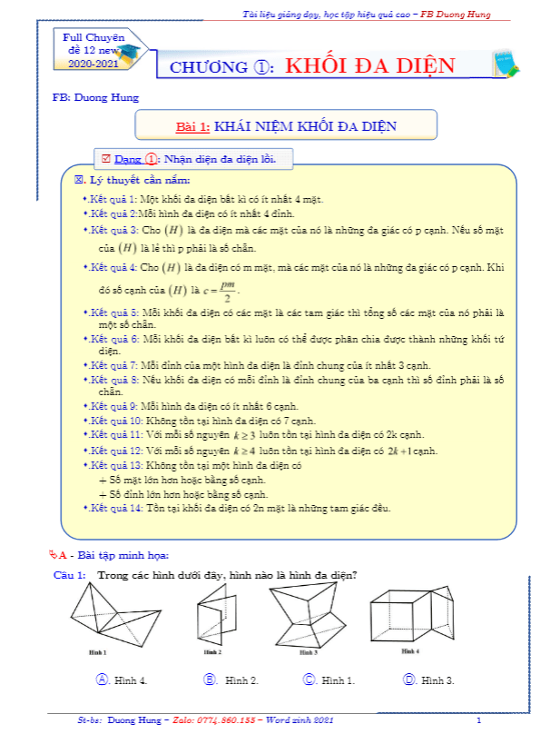 Chuyên đề thể tích khối đa diện dành cho học sinh trung bình yếu Dương Minh Hùng