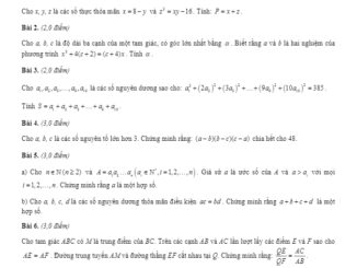 Đề chọn đội tuyển Olympic 2021 Toán 10 lần 1 trường chuyên Nguyễn Bỉnh Khiêm Quảng Nam