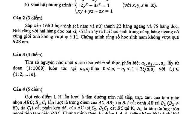 Đề chọn đội tuyển thi HSG Quốc gia Toán 12 năm 2019 2020 sở GD&ĐT Bến Tre