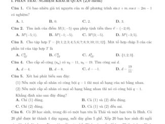 Đề chọn lớp chất lượng cao Toán 11 năm 2020 2021 trường Yên Phong 2 Bắc Ninh