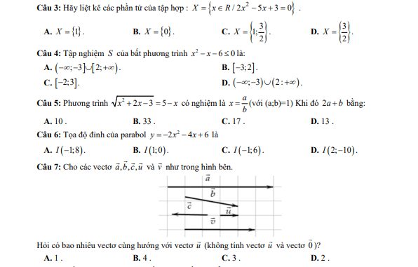 Đề cuối học kì 1 Toán 10 năm 2023 2024 trường THPT Nguyễn Trãi Thái Bình