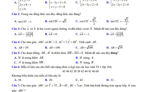 Đề cuối học kỳ 1 Toán 10 năm 2023 2024 trường THPT Nhữ Văn Lan Hải Phòng