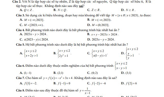 Đề cuối học kỳ 1 Toán 10 năm 2023 2024 trường THPT Thống Nhất A Đồng Nai