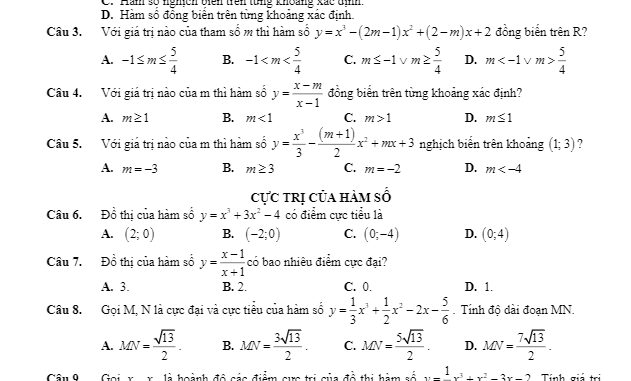 Đề cương HK1 Toán 12 năm 2019 2020 trường Nguyễn Bỉnh Khiêm Gia Lai