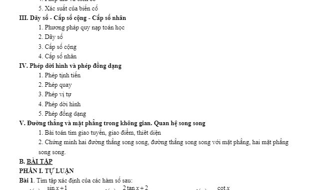 Đề cương ôn tập học kì 1 Toán 11 năm 2019 2020 trường Đa Phúc Hà Nội