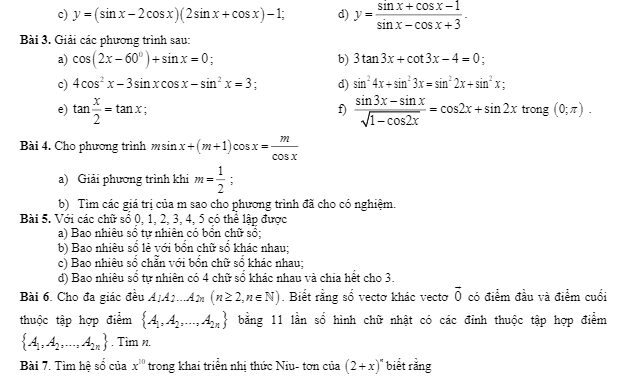 Đề cương ôn tập học kì 1 Toán 11 năm 2019 2020 trường Kim Liên Hà Nội