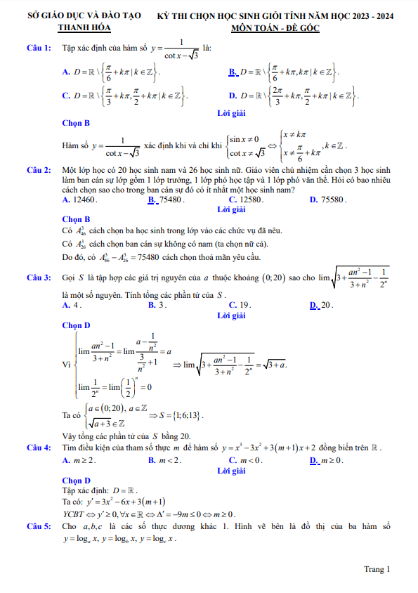 Đề học sinh giỏi tỉnh Toán THPT năm 2023 2024 sở GD&ĐT Thanh Hóa