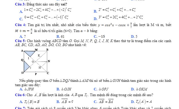 Đề khảo sát giữa kỳ 1 Toán 11 năm 2019 2020 trường Tiên Du 1 Bắc Ninh