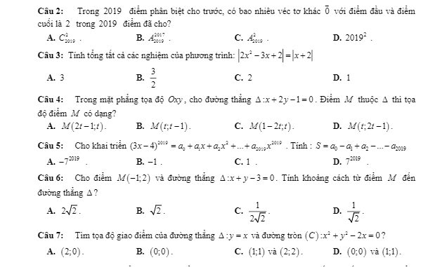 Đề khảo sát lần 1 Toán 11 năm 2019 2020 trường Nguyễn Đăng Đạo Bắc Ninh