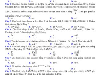 Đề khảo sát lần 2 Toán 12 năm 2019 2020 trường Bình Xuyên Vĩnh Phúc
